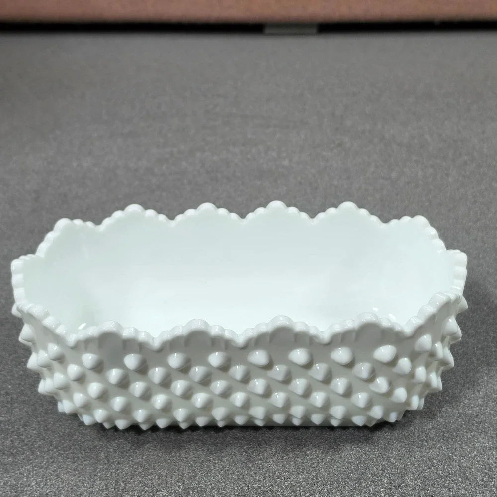 Fenton Hobnail Planter Milk Glass White Excellent Scalloped Rectangular Bowl